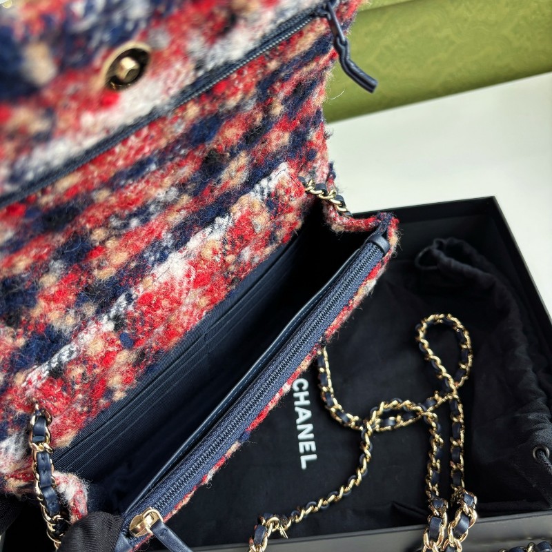 Chanel 秀款粗花呢格纹woc链条包 肩背包-8