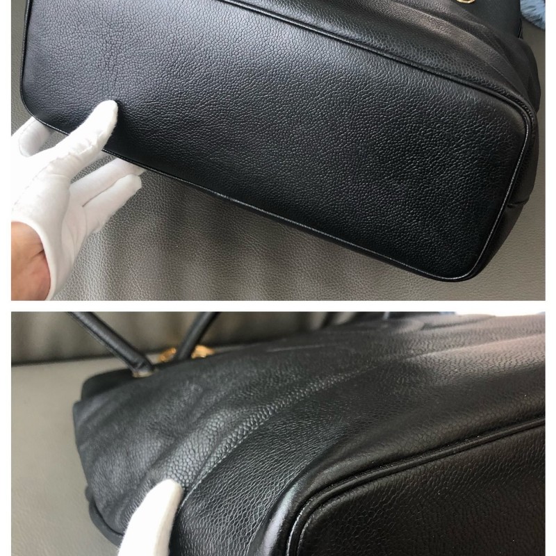 Chanel Vintage黑金魚子醬大logo 肩背包 1開-6