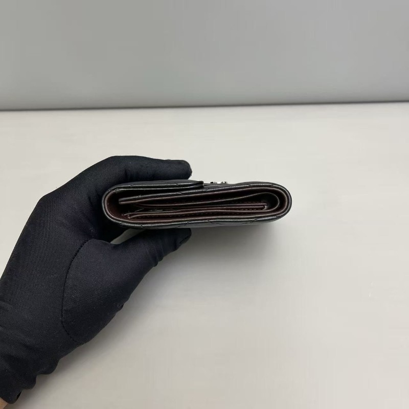 Chanel香奈兒 cf黑銀全皮菱格三折錢包 銀包-3