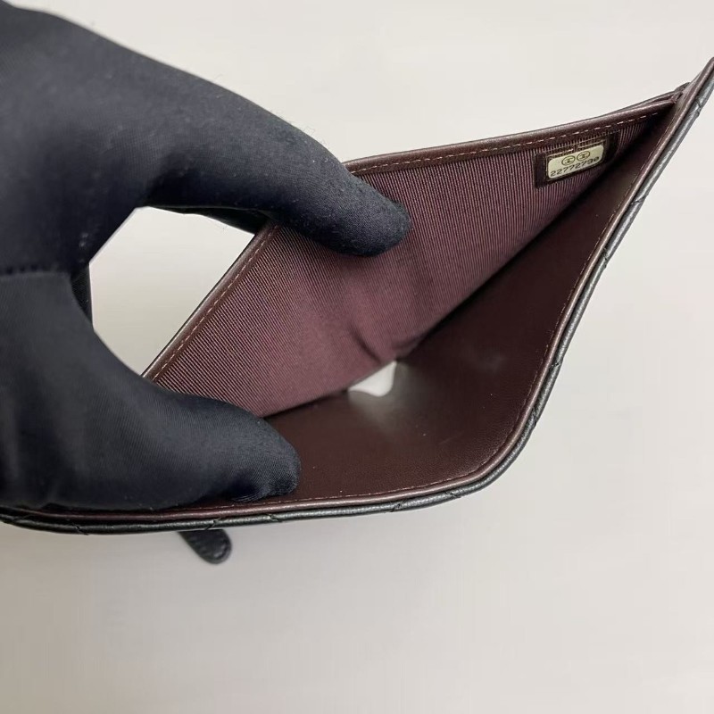 Chanel香奈兒 cf黑銀全皮菱格三折錢包 銀包-7