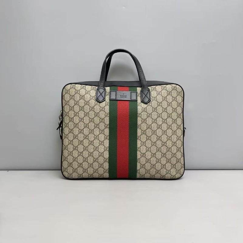 Gucci古馳 男士 老花黑色紅綠織帶公文包-0