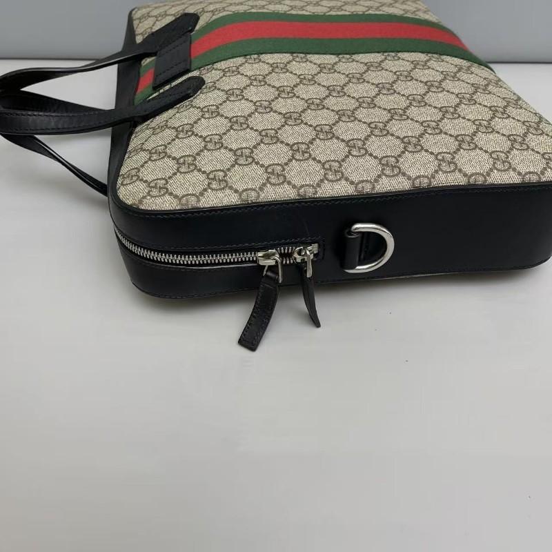 Gucci古馳 男士 老花黑色紅綠織帶公文包-2