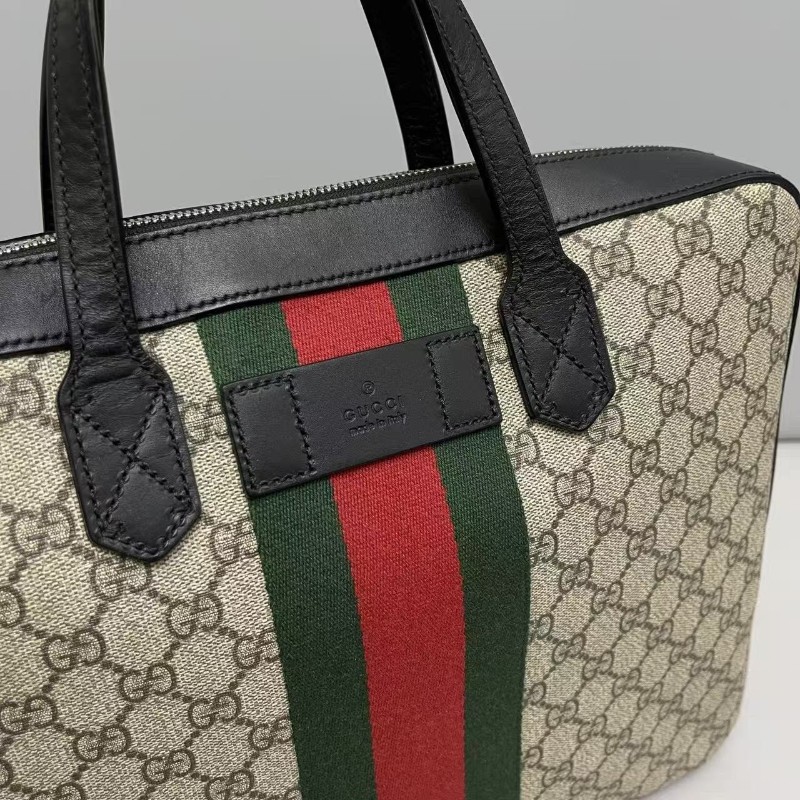 Gucci古馳 男士 老花黑色紅綠織帶公文包-3