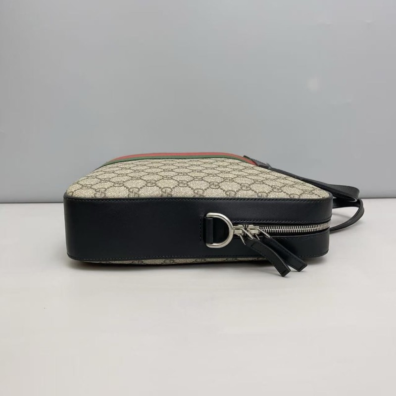 Gucci古馳 男士 老花黑色紅綠織帶公文包-5