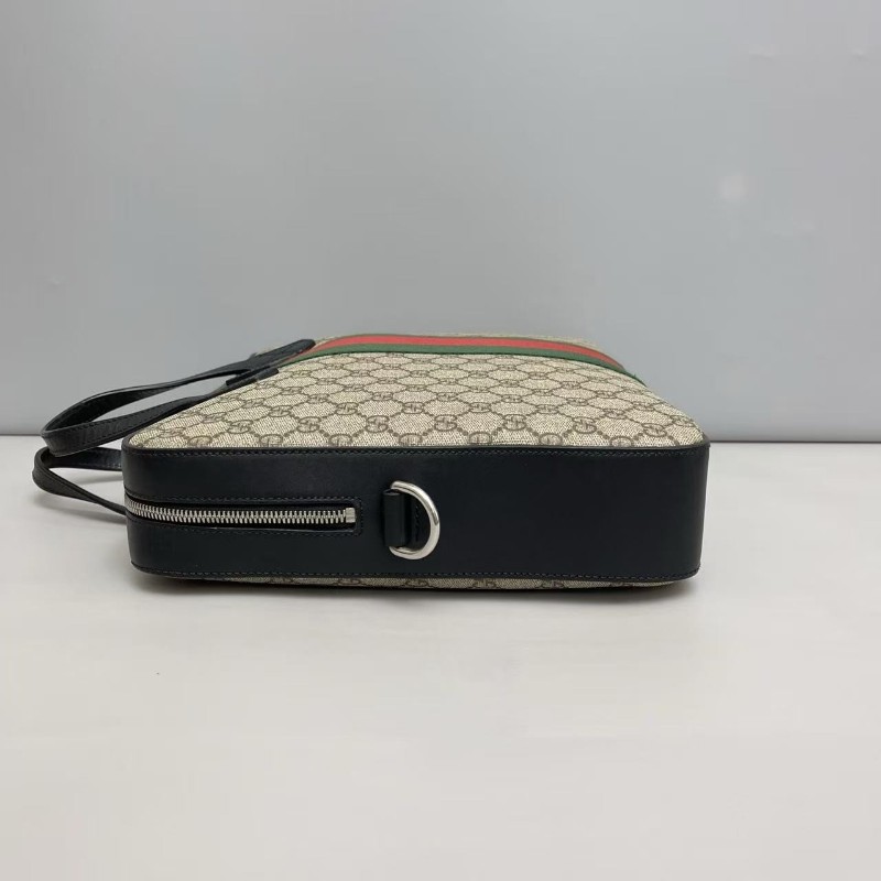 Gucci古馳 男士 老花黑色紅綠織帶公文包-6