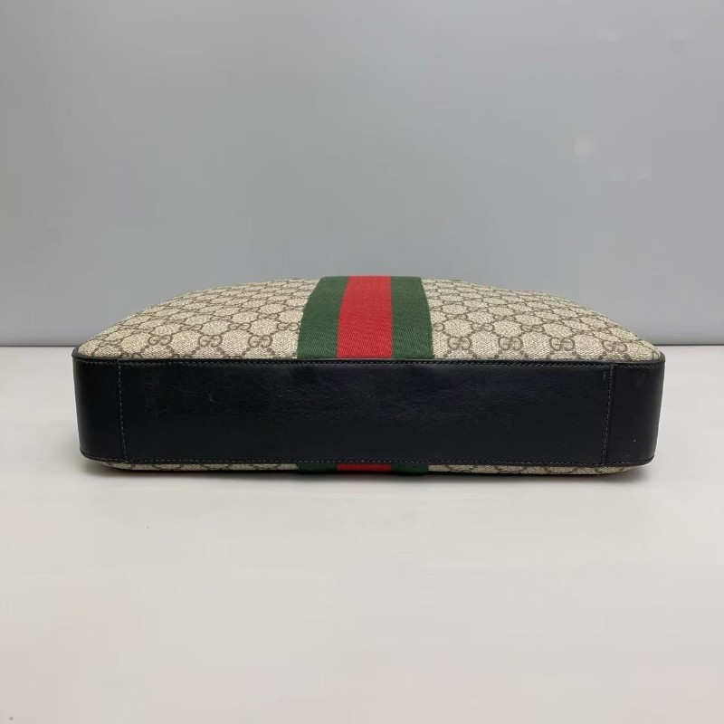 Gucci古馳 男士 老花黑色紅綠織帶公文包-7