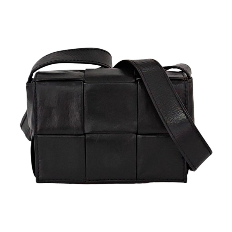 BOTTEGA VENETA Cassette 迷你黑色牛皮編織斜背包 肩背包-0