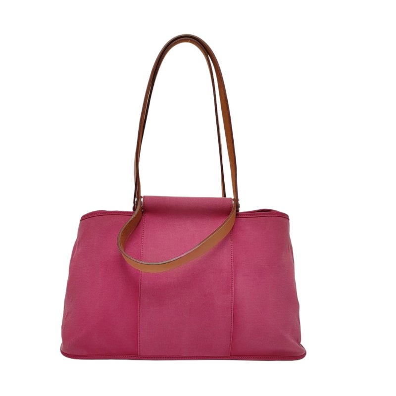 HERMÈS Cabag 39 玉蘭粉帆布肩背包 手提包銀色五金 框R刻-0