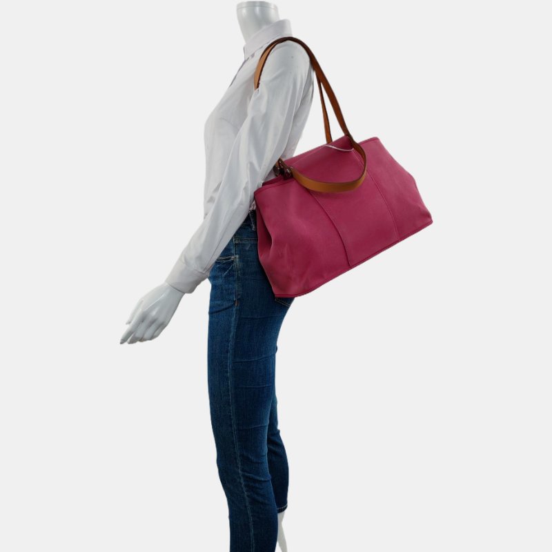 HERMÈS Cabag 39 玉蘭粉帆布肩背包 手提包銀色五金 框R刻-1