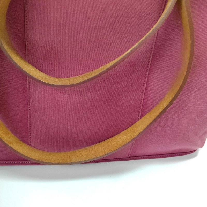 HERMÈS Cabag 39 玉蘭粉帆布肩背包 手提包銀色五金 框R刻-8