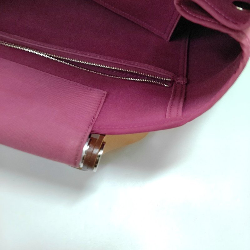 HERMÈS Cabag 39 玉蘭粉帆布肩背包 手提包銀色五金 框R刻-14