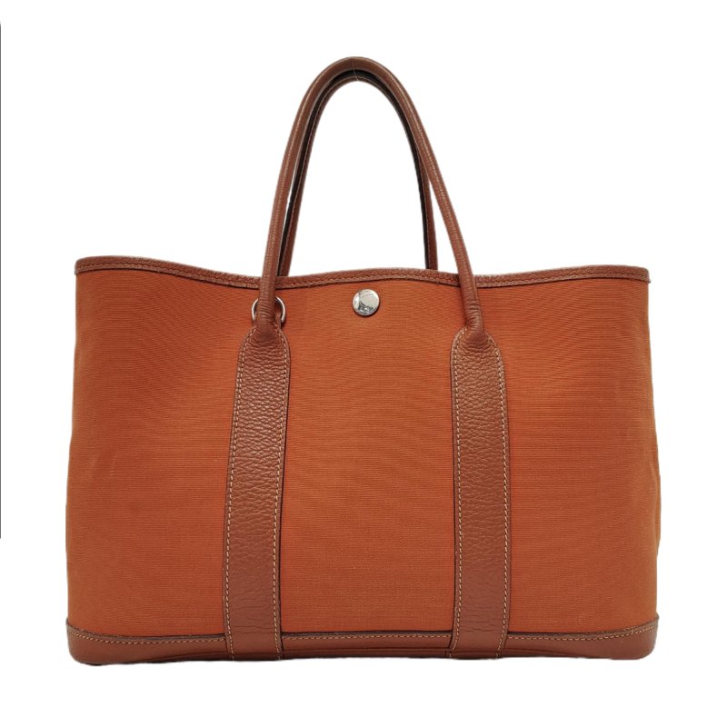 HERMÈS Garden Party 30 愛馬仕橙帆布花園包手提包 框I刻-0