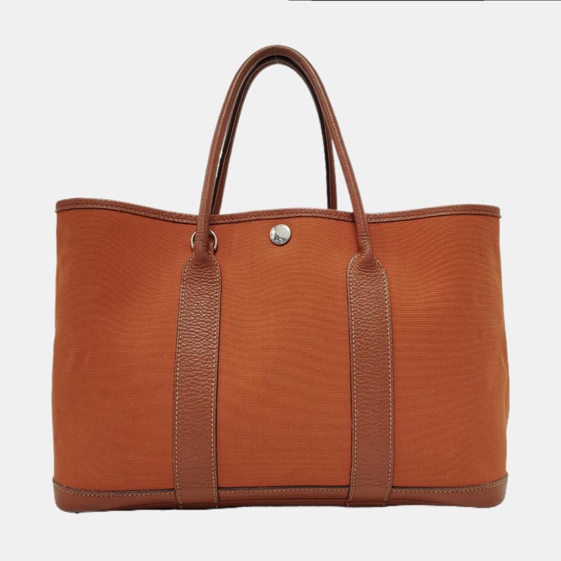 HERMÈS Garden Party 30 愛馬仕橙帆布花園包手提包 框I刻-4