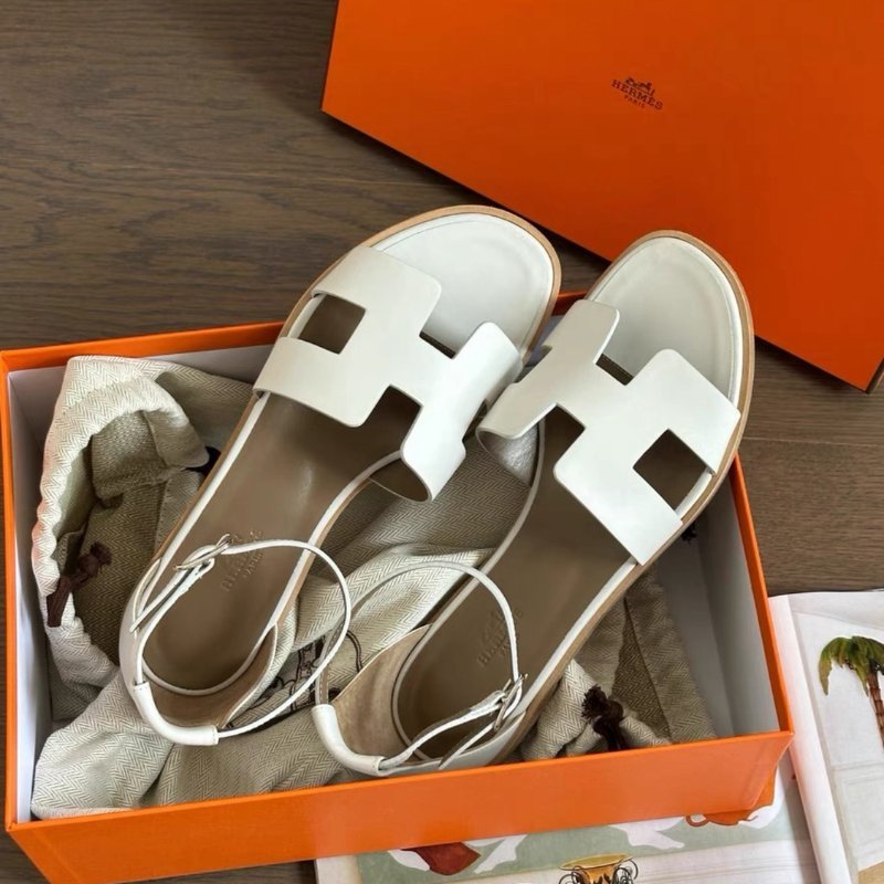 Hermes santorini白色涼鞋拖鞋38號 全新配件塵袋盒子-0