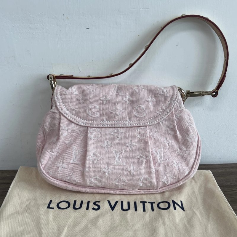 LV SUNSET粉色單寧金扣手提元寶包芯片款 27*18*3 99新配件塵袋-7