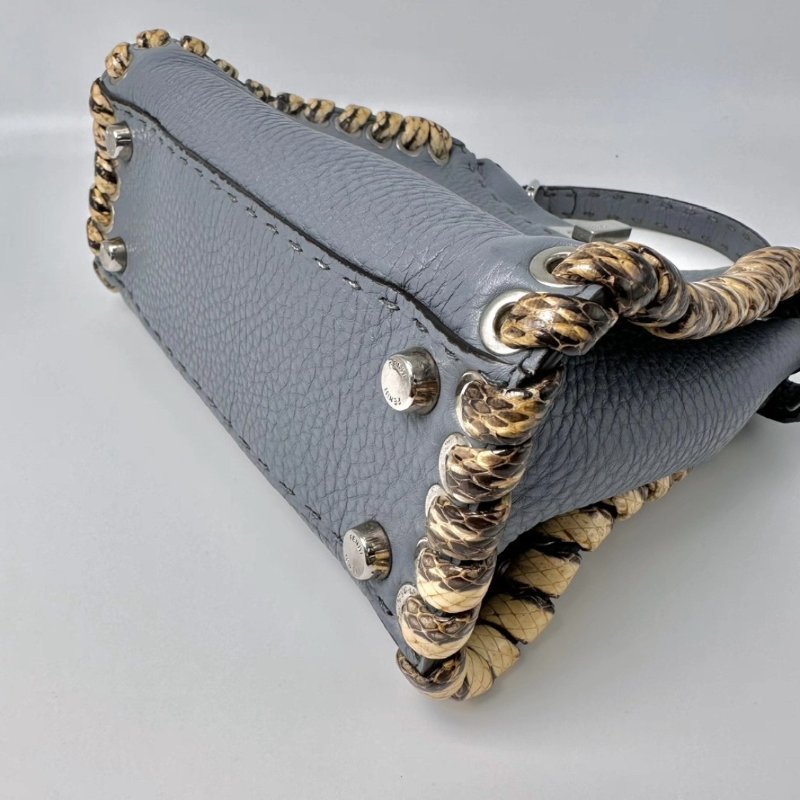 FENDI 霧霾藍Peekaboo小號蛇皮手提斜背包 24*18*11 98新配件塵袋-2