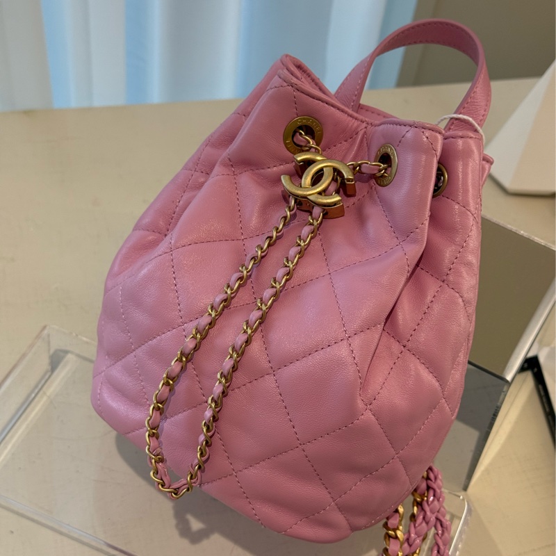 CHANEL 粉色抽繩雙肩包後背包 芯片款-1