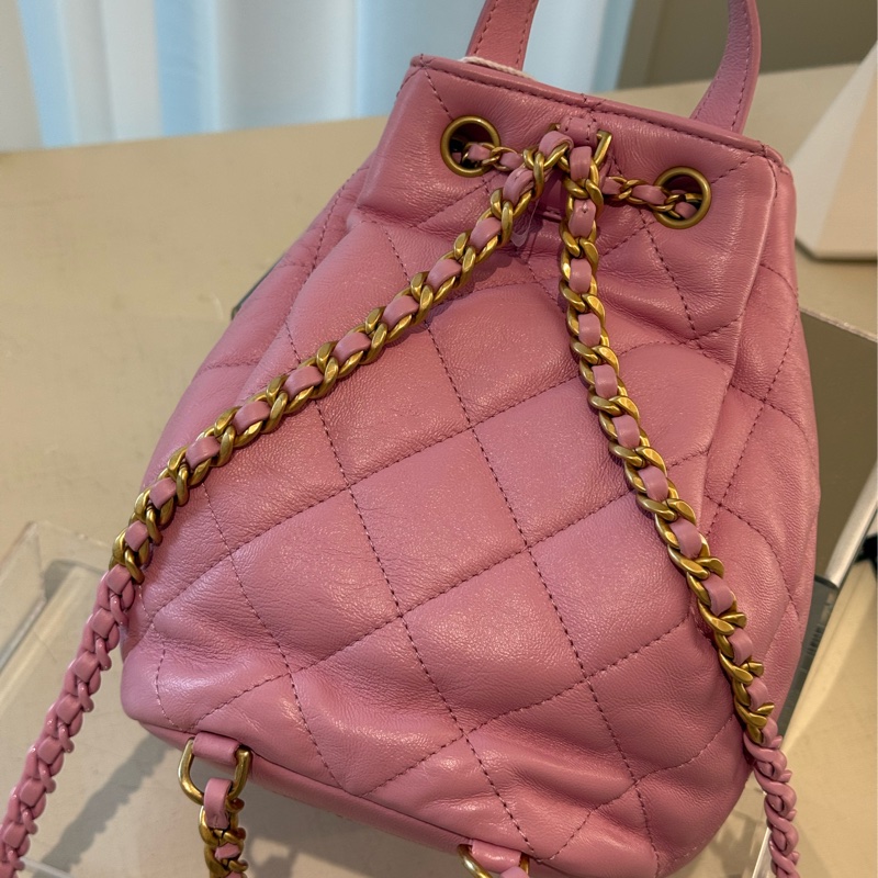 CHANEL 粉色抽繩雙肩包後背包 芯片款-2