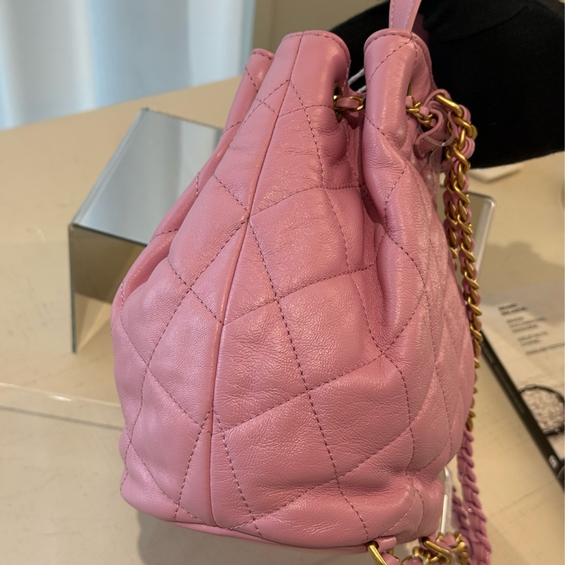 CHANEL 粉色抽繩雙肩包後背包 芯片款-3