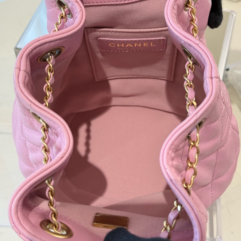 CHANEL 粉色抽繩雙肩包後背包 芯片款-6