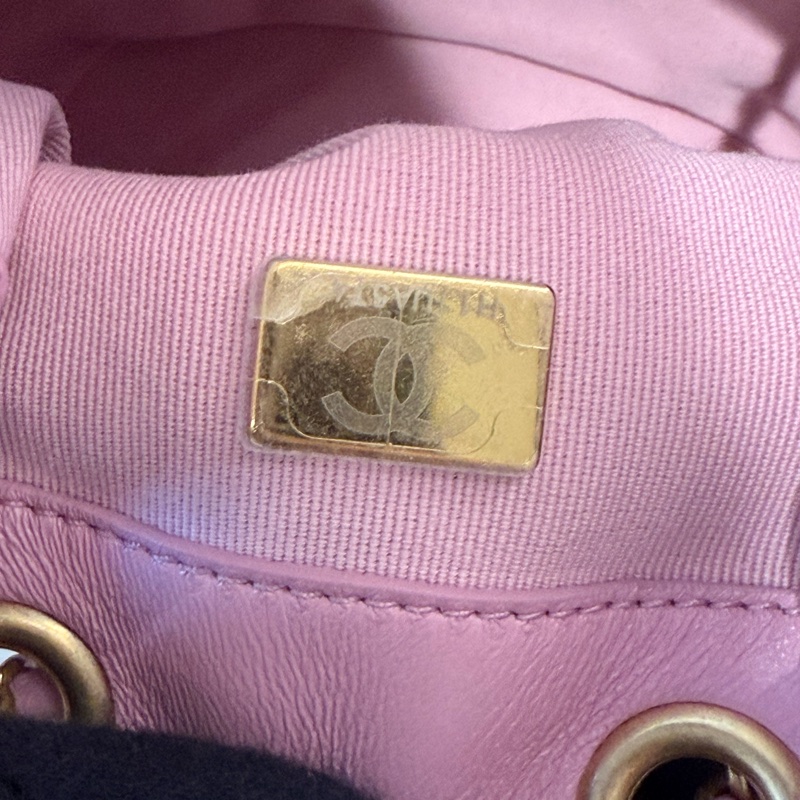CHANEL 粉色抽繩雙肩包後背包 芯片款-7