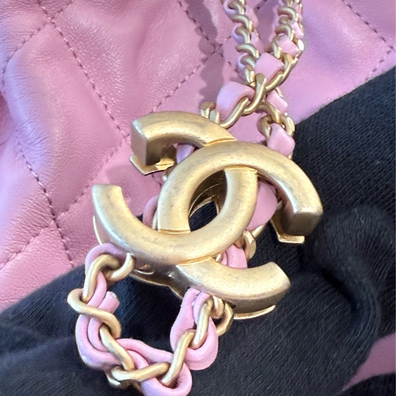 CHANEL 粉色抽繩雙肩包後背包 芯片款-8