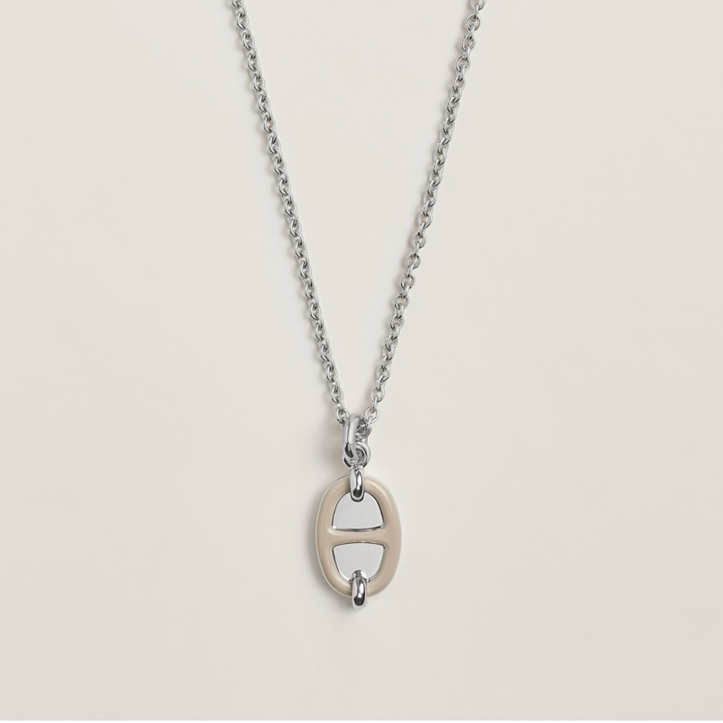 全新 現貨 🍊Hermes Mini Maillon pendant 豬鼻 頸鏈 項鍊 灰色x銀-4