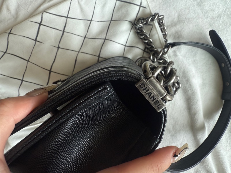 chanel le boy 20荔枝牛皮復古銀扣-10