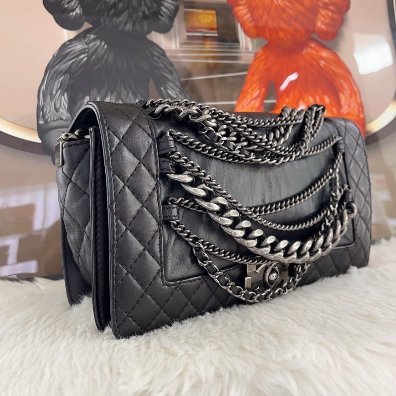 Chanel香奈兒 秀款多鏈條Leboy 黑色 肩背包 斜背包 18開-5