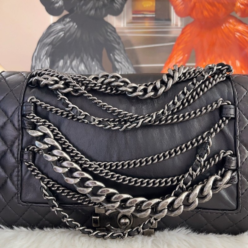 Chanel香奈兒 秀款多鏈條Leboy 黑色 肩背包 斜背包 18開-8