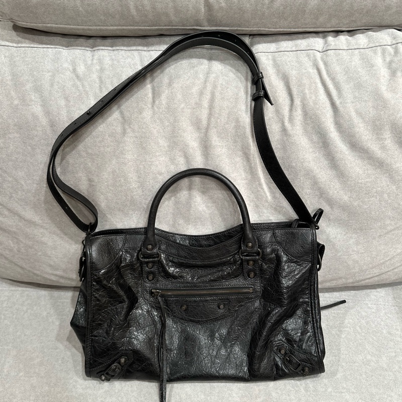 Balenciaga巴黎世家 機車包 le city medium 黑-2