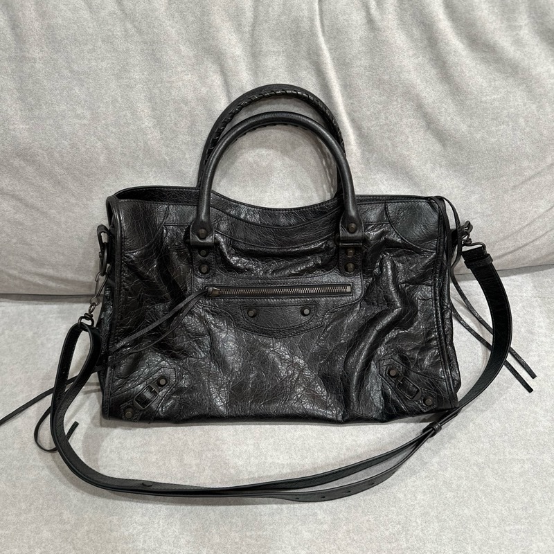 Balenciaga巴黎世家 機車包 le city medium 黑-5