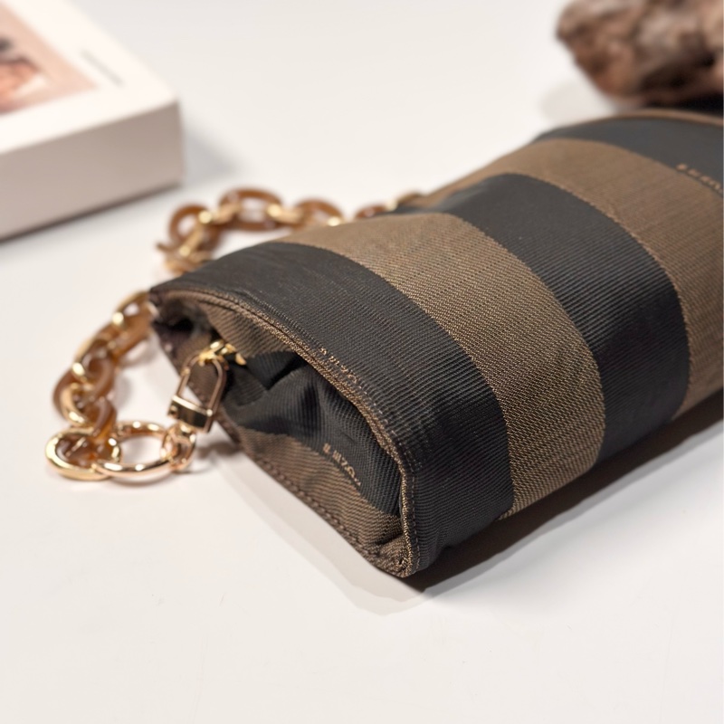 Fendi vintage 日本二手 中古復古古董 經典條紋老花 肩背包 側背包 手提包-3