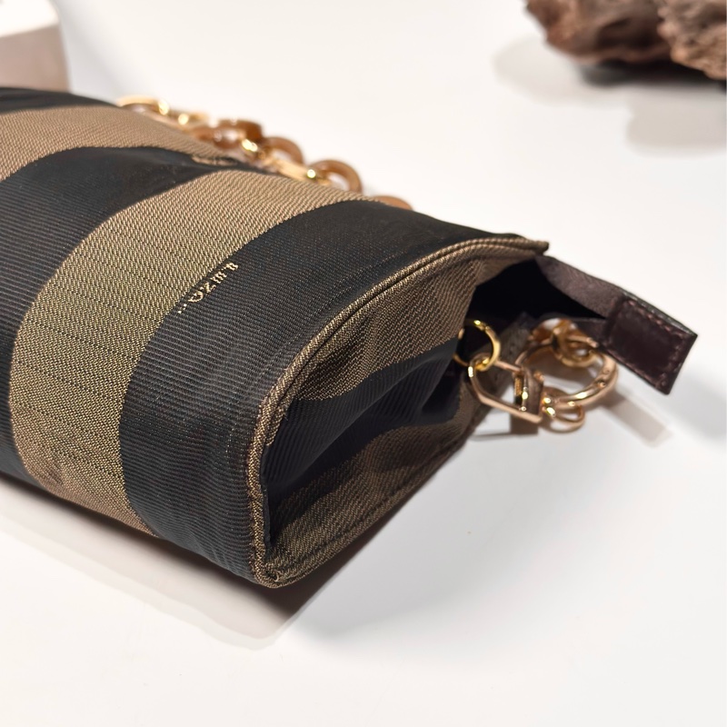 Fendi vintage 日本二手 中古復古古董 經典條紋老花 肩背包 側背包 手提包-4