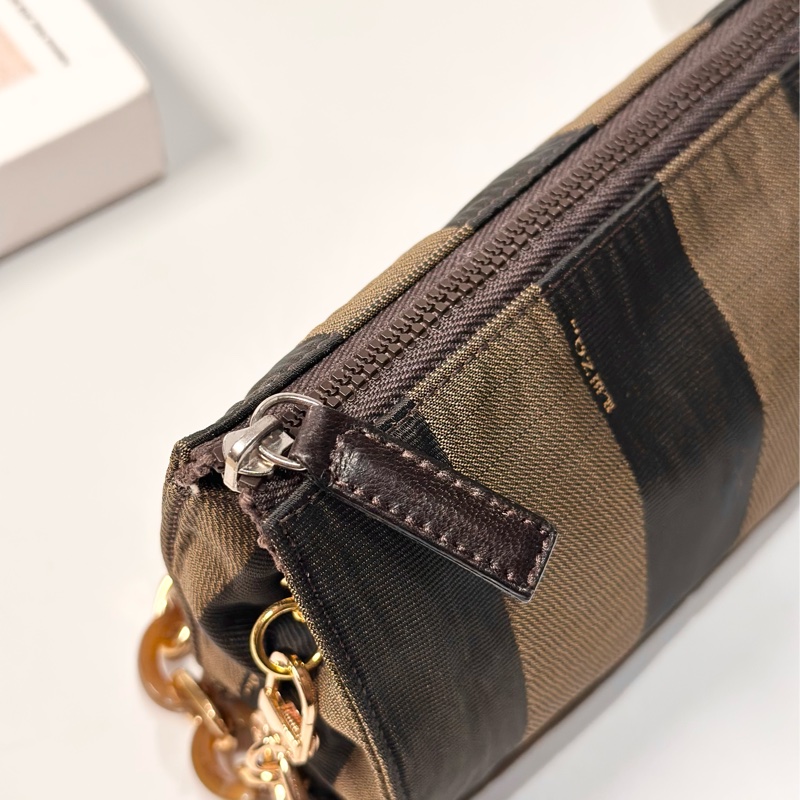 Fendi vintage 日本二手 中古復古古董 經典條紋老花 肩背包 側背包 手提包-5