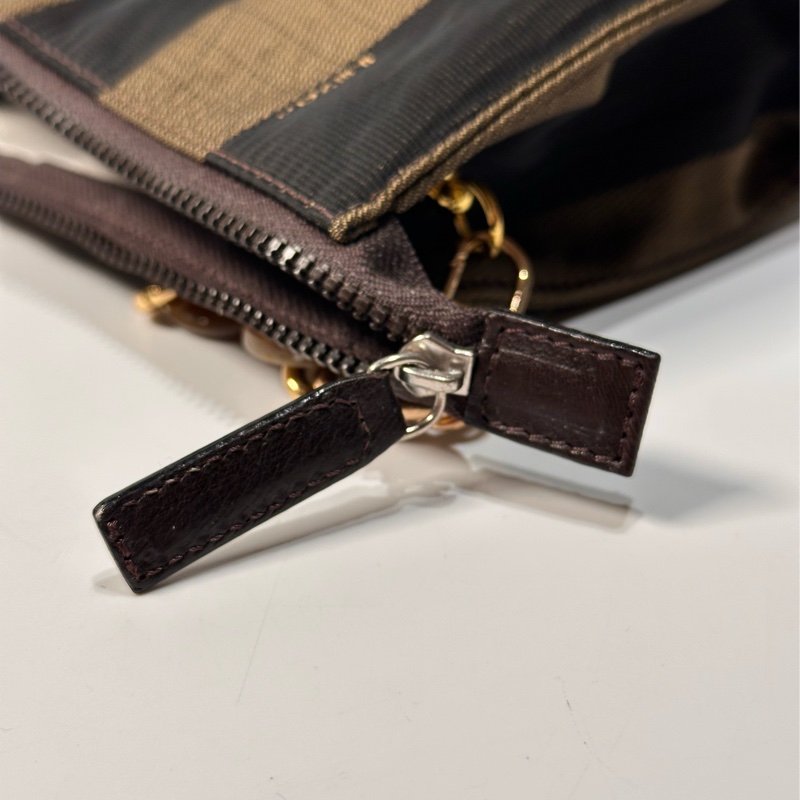 Fendi vintage 日本二手 中古復古古董 經典條紋老花 肩背包 側背包 手提包-8