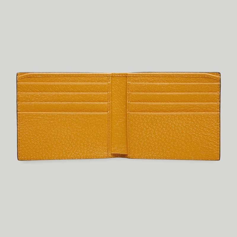 GUCCI/古馳飾鏤空互扣式雙G皮夾金黃色皮革和Supreme帆布-1