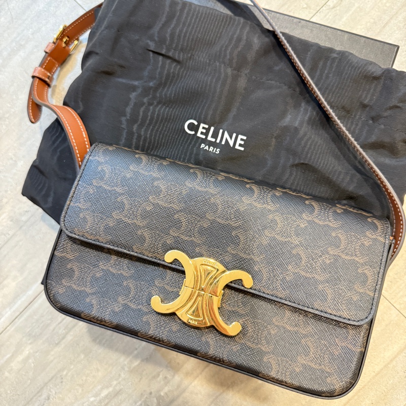 CELINE Claude Triomphe 肩背包 194142 帆布皮革 黑棕色 二手 女款-0