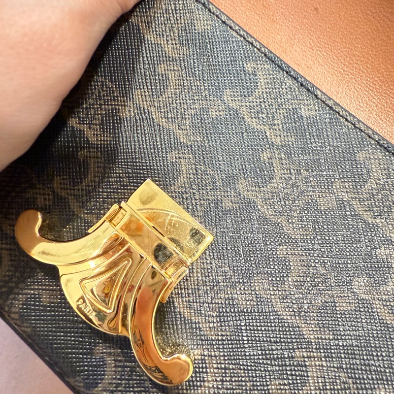 CELINE Claude Triomphe 肩背包 194142 帆布皮革 黑棕色 二手 女款-1