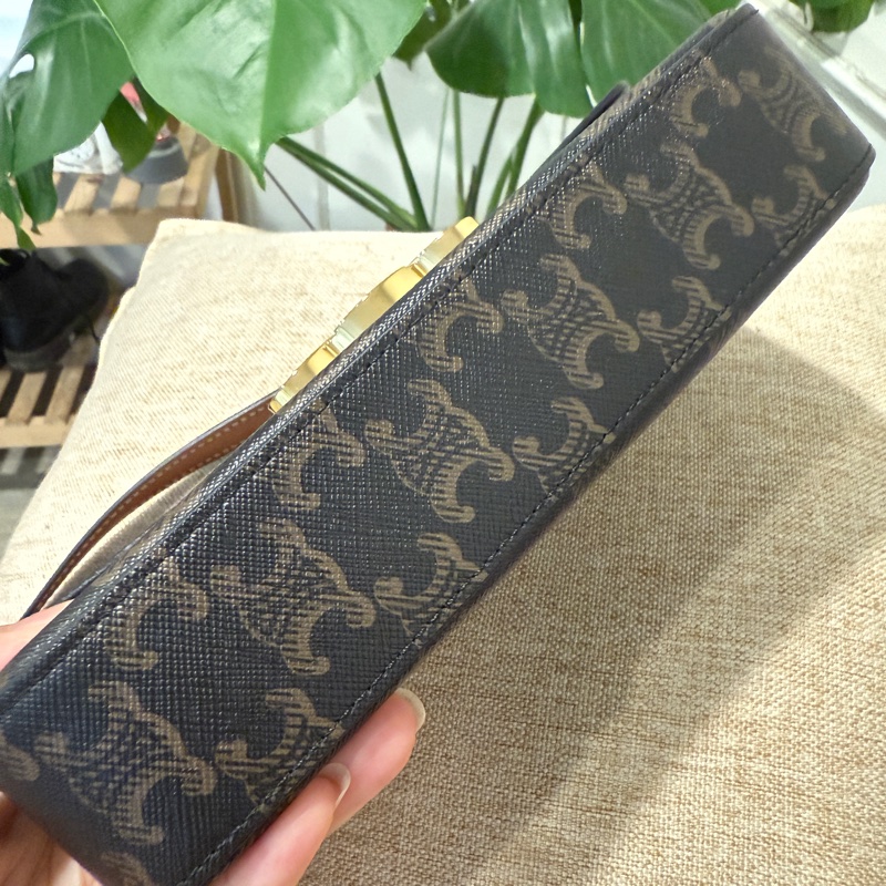 CELINE Claude Triomphe 肩背包 194142 帆布皮革 黑棕色 二手 女款-4