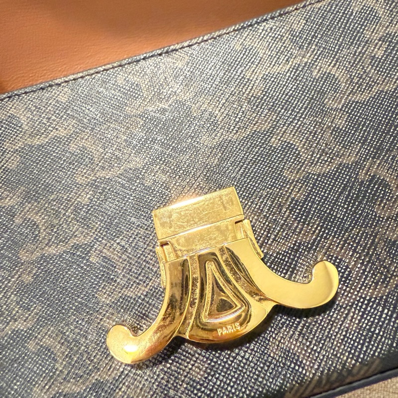 CELINE Claude Triomphe 肩背包 194142 帆布皮革 黑棕色 二手 女款-12