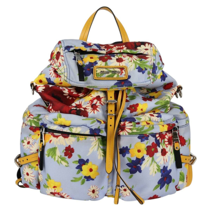 【日本直送】Miu Miu帆布雙肩包，淺藍/銀色，正品編號119229M-12