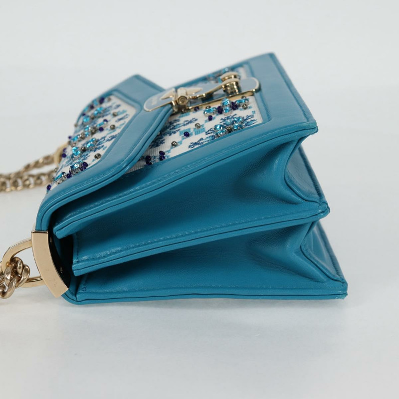 【日本直送】Miu Miu 鏈條單肩包 帆布皮革 藍色 金色 5BD083 正品 115233SM-2