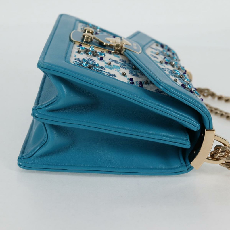 【日本直送】Miu Miu 鏈條單肩包 帆布皮革 藍色 金色 5BD083 正品 115233SM-3