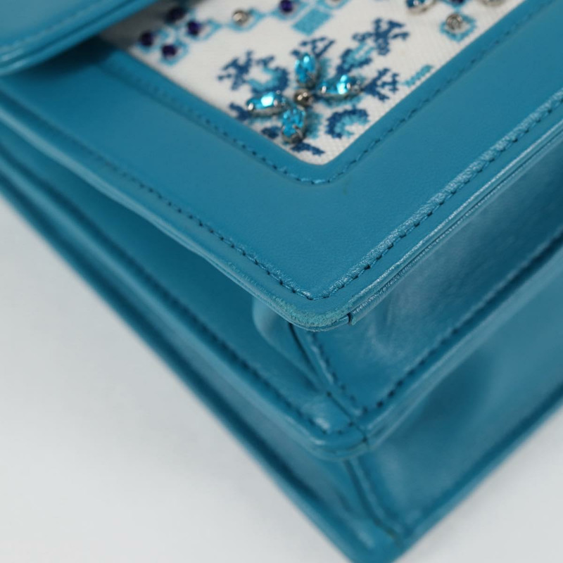 【日本直送】Miu Miu 鏈條單肩包 帆布皮革 藍色 金色 5BD083 正品 115233SM-7