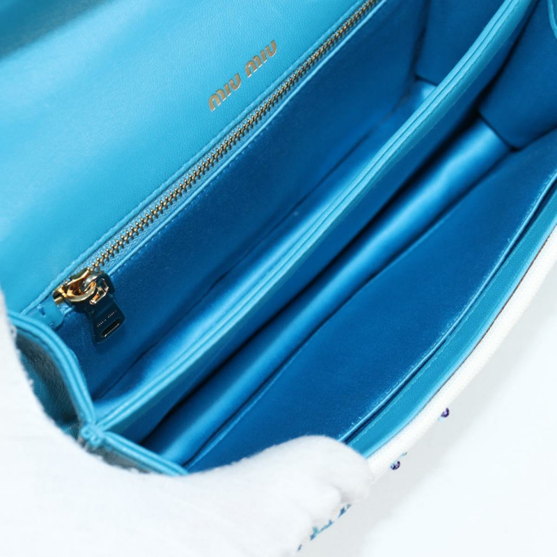 【日本直送】Miu Miu 鏈條單肩包 帆布皮革 藍色 金色 5BD083 正品 115233SM-9