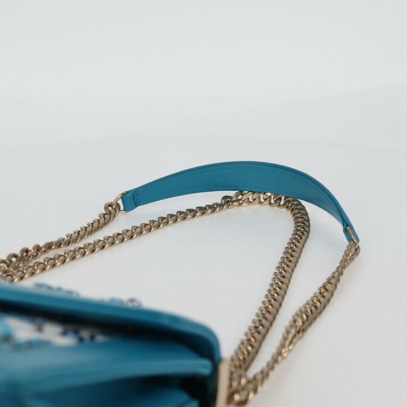 【日本直送】Miu Miu 鏈條單肩包 帆布皮革 藍色 金色 5BD083 正品 115233SM-13