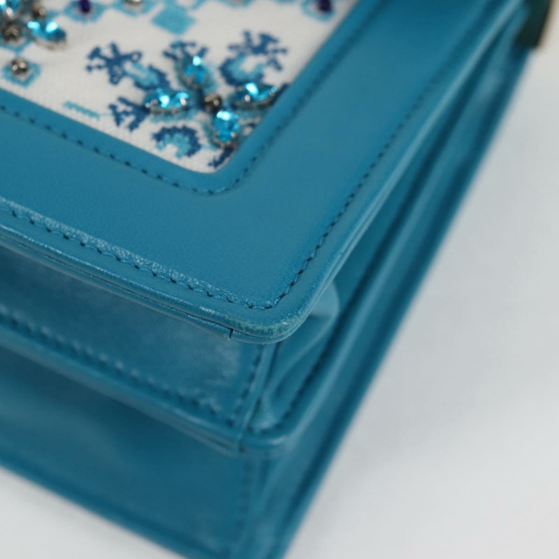 【日本直送】Miu Miu 鏈條單肩包 帆布皮革 藍色 金色 5BD083 正品 115233SM-14