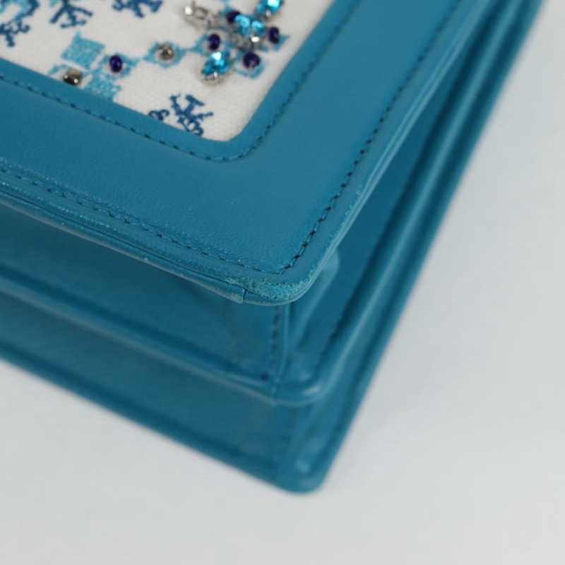 【日本直送】Miu Miu 鏈條單肩包 帆布皮革 藍色 金色 5BD083 正品 115233SM-16