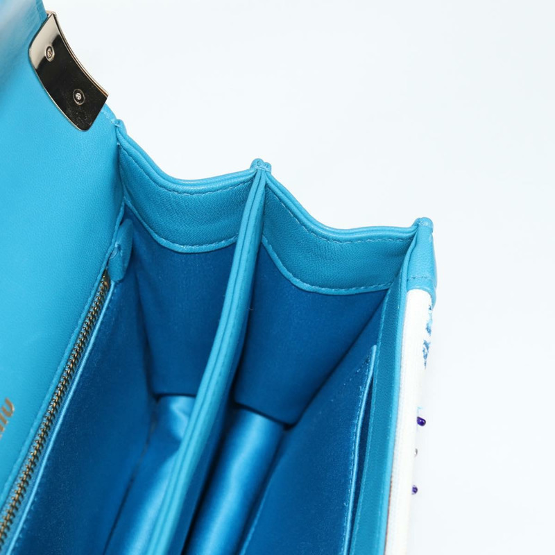 【日本直送】Miu Miu 鏈條單肩包 帆布皮革 藍色 金色 5BD083 正品 115233SM-19